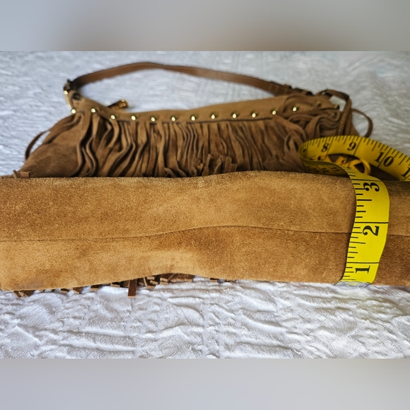 Michael Kors Brown Suede Gold Tassels Fringe Designer Purse Shoulder Bag - Picture 9 of 16
